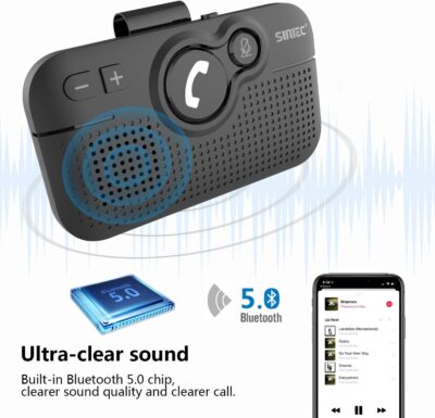 Handsfree Bluetooth Car Kit for Cell Phone, Wireless Bluetooth Speaker for Car, AUTO Power ON Support Siri Google Voice Assistant Hands Free Phone Speakerphone with Visor Clip-BC980SA - Image 2
