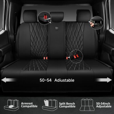CAR PASS 5 Seats Piping Luxury Faux Leather Seat Covers Full Set, Anti-Slip Waterproof Seat Covers Compatible with Front Armrests, Universal Fit for Suvs,Vans,Trucks,Airbag Compatible, Pure Black - Image 3