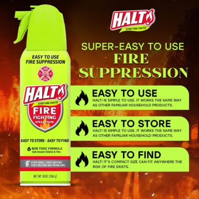 HALT! 10oz Fire Safety Spray – Non-Toxic, PFAS-Free Handheld Fire Suppressor – Easy to Use, Store & Find – Compact & Portable for Home, Kitchen, Car, BBQ, Camping & Tailgate – Made in USA (2pk) - Image 5