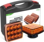 Agrieyes 2Pcs Rechargeable Flashing Lights for Vehicles, Super Magnetic Strobe Hazard Lights, Wireless Portable Amber Led Warning Beacon Emergency Light for Trucks Bus Tractor Oversize Trailer