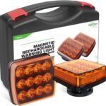 Agrieyes 2Pcs Rechargeable Flashing Lights for Vehicles, Super Magnetic Strobe Hazard Lights, Wireless Portable Amber Led Warning Beacon Emergency Light for Trucks Bus Tractor Oversize Trailer