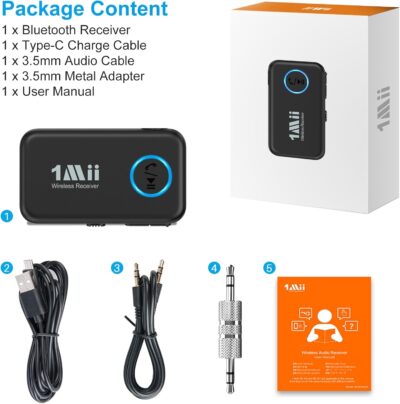 1Mii Bluetooth 5.3 Music Receiver for Car/Home Stereo, Aux Bluetooth Adapter for Car with Volume Control Supports Hands Free Calls, 16H Battery Life - Image 8