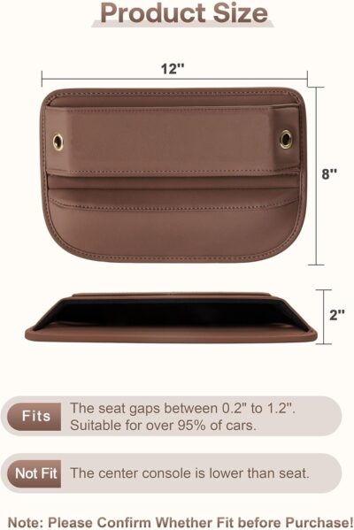 Premium Leather Car Seat Gap Filler Organizer (0.2”-1.2" Gaps), Clever Gifts for Car SUV Truck Owners (Brown, 1 Pack) - Image 6