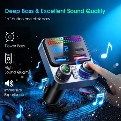 Bluetooth 5.4 Car Adapter 48W Charging USB Bluetooth Adapter for Car,Wireless Fm Transmitter Radio,Song Switching,Handsfree Calling and Audio Receiver,HiFi Music Player,Matrix LED Effects - Image 7