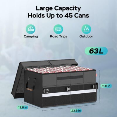 Cooler Bag – Soft Travel Cooler Holds 45 Cans, Stays Cold for 8H & Warm for 6H – Portable Car Trunk Organizer for Camping, Beach, Picnic - Image 9