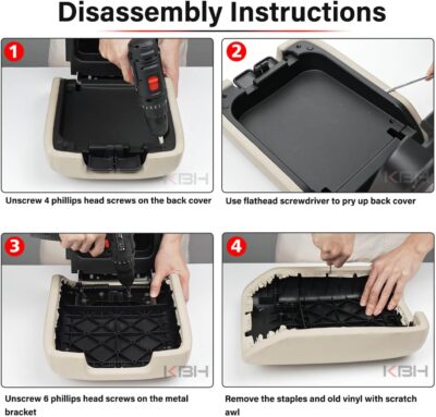 KBH Center Console Cover Replacement for Infiniti QX60 / JX35 & Nissan Pathfinder 2013-2020, Vinyl Leather, Car Armrest Upholstery, Anti-Scratch, Black - Image 6