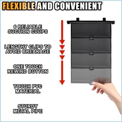 2PCS Car Window Shades for Baby, 18"×15" Retractable Car Shades for Side Window with Suction Cups, Blocks Heat and UV Rays Glare Protection, Baby Auto Accessories for Cars House Office Window - Image 5