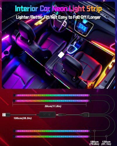 72 LED USB Interior Car Strip Lights Dream Color RGB-IC 12V DC with App RF Remote Control Multicolor Footwell Under Dash Chasing Inside Light Kits Music Sync Mode LED Lights for Cars Truck ATV UTV - Image 7