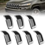JINCHEN 7pcs Grill Mesh Inserts Fit for Jeep Cherokee 2014-2018, Honeycomb Mesh Front Grill Inserts Grille Cover Frame Trims (Chrome Trim)