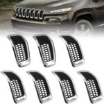 JINCHEN 7pcs Grill Mesh Inserts Fit for Jeep Cherokee 2014-2018, Honeycomb Mesh Front Grill Inserts Grille Cover Frame Trims (Chrome Trim)