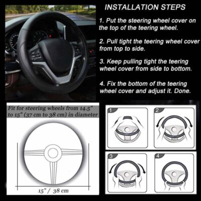 Valleycomfy Microfiber Leather Steering Wheel Cover Universal 15 inch (Black) - Image 5