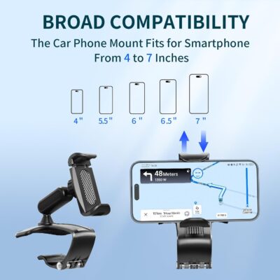 Multifunctional Car Dashboard Mobile Phone Holder, 360 Degree Rotation Universal Dash Clip Cellphone Mount for 4-7 inch Smartphones (Black) - Image 5