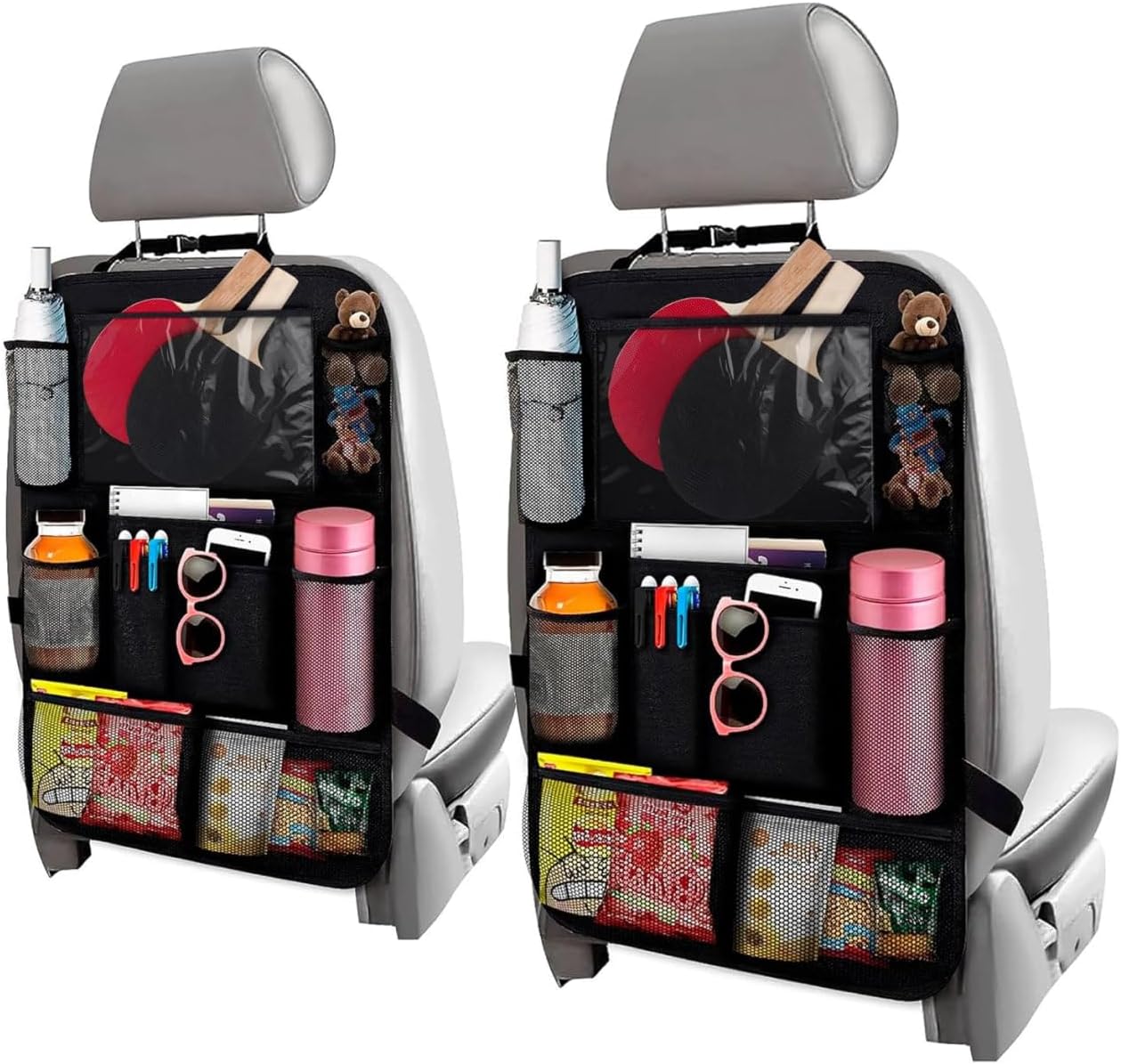 71q09o3rKWL._AC_SL1280_.jpg 2 Pcs Backseat Car Organizer - Universal 23.4x16" Back Seat Car Organizer with 9 Large Pockets & Clear Tablet Holder, Made of Reliable Polyester with Long and Strong Straps - Easy to Attach & Clean - Image 1