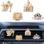 4PCS Bling Car Air Vent Clip, Crystal Rhinestone Heels Bag Crown Perfume Bottle Dashboard Air Vent Trim Clips, Car Interior Outlet Diffuser Decoration Accessory for Women (Gold)