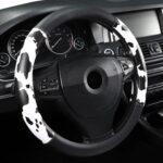 Cow Print Steering Wheel Cover, Universal 14.5-15 inch Breathable Microfiber Leather Anti-Slip Car Steering Wheel Protector for Women Men, Black&White