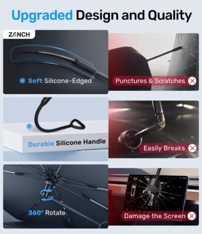 Zanch 2025 Upgraded Car Windshield Sun Shade [Cool Down by 75℉ ] with Heat Insulation Coating, Foldable Sunshade Umbrella Flexible Handle & Ribs, Medium (57''x32'') for Car, SUV, Truck, Van - Image 6