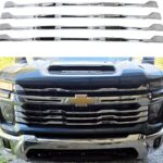 Chrome Grille Grill Overlay Trim 4 Piece Compatible With 2024 2025 2026 Chevy Silverado 2500 3500 HD WT, LT, CUSTOM
