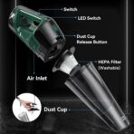 Minthouz Handheld Vacuum Cordless, Strong Suction Car Vacuum Cleaner with LED Light, Long Runtime Hand Vacuum Cordless Rechargeable, Hand Held Vac with Charging Base for Home/Car/Pet/Office - Image 8