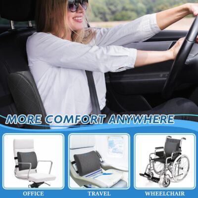 Lumbar Support Pillow for Office Chair Back Support Lumbar Pillow for Car, Gaming, Office Chair - Improve Sitting Posture & Back Pain Relief, Memory Foam, Adjustable Straps, Grey - Image 6