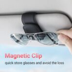 KanSmart Sunglass Holder for Car Sun Visor, Magnetic Sunglasses Clip, Leather Glasses Eyeglass Holder and Ticket Card Clip, Auto Interior Accessories Universal for Car SUV Truck Pickup -Black - Image 2