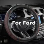 West Llama Car Steering Wheel Cover for Ford Escape,Explorer,Fusion,Focus,Bronco,Transit,Edge(Diamond Quilted - Black+Red- Standard Size)