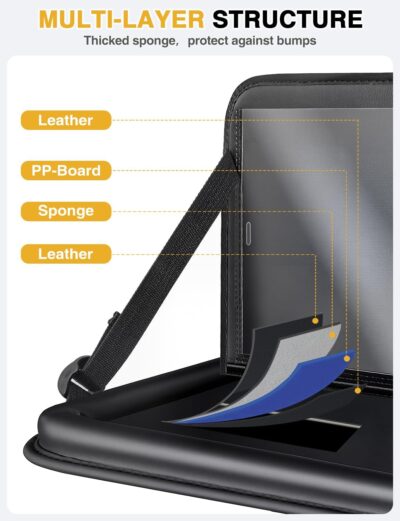 2-Pack Leather Car Backseat Organizer with Tablet Holder–Foldable Food Tray,Storage Pockets,Trash Can,Tissue Holder & Insulated Bag–Kick Mats Protector for Kids,Travel Accessories Organizer - Image 7