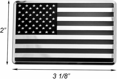 LFPartS USA Embossed Stainless Steel Metal Flag for Cars Trucks (3.12" x 2", Black & Chrome Set Left & Right) - Image 2