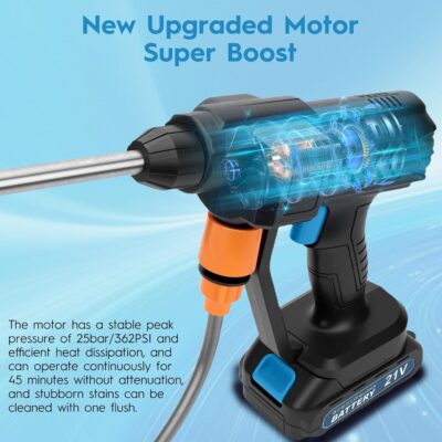 18 bar Cordless Pressure Washer, 6L/min Portable High Pressure Electric Washer with 2 Batteries, 6 in 1 Nozzle Cordless Battery High Pressure Washer, Sprays 6-10m Away, for Car/Patio/Floor Cleaning - Image 4
