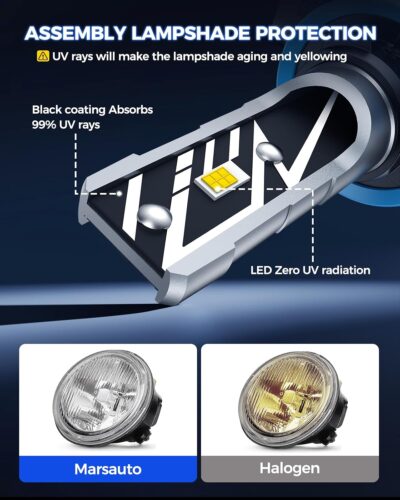 Marsauto H11/H16/H8 LED Fog Light Bulb Yellow, 14,000LM 3000K Amber H11 H16 H8 LED Bulb Yellow for Fog Lights or DRL, 70,000 Hours Lifespan, Play and Plug, Non-Polarity, Pack of 2 - Image 5
