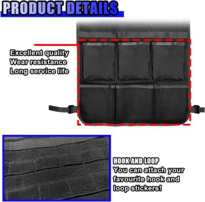 Tactical Molle Panel Car Seat Back Organizer, Waterproof Car Front Seat Protector with Multiple Pockets, Universal Kick Mat for Kids/Pets, Vehicle Backseat Storage Bag for Most Cars (Black) - Image 4