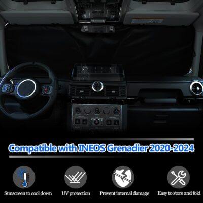 Front Windshield Sun Shade Compatible with INEOS Grenadier 2020-2026, Car Windshield Sun Shade Foldable Elastic Memory Steel Wire Sun Shield UV Protection Car Accessories - Image 2