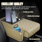 Hovom Car Center Console Cover, 13.39"×7.87"×2.76" Leather Armrest Cover for Cars, Memory Foam Armrest Pillow with Pocket, Cup Holder & Phone Slot, Universal Vehicle Arm Rest Cushion Pad (Beige) - Image 5