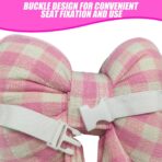 Bow Car Headrest Pillow, Breathable Memory Foam Vehicle Neck Pillow with Adjustable Strap, Ergonomic Auto Neck Support Cushion for Pain Pressure Relief, Universal for Most Cars (Pink/Grid) - Image 3