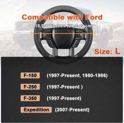 GIANT PANDA Car Steering Wheel Cover for Ford - F150 F250 F350 Expedition, (15.5-16 inches - Black+Gray) - Image 3