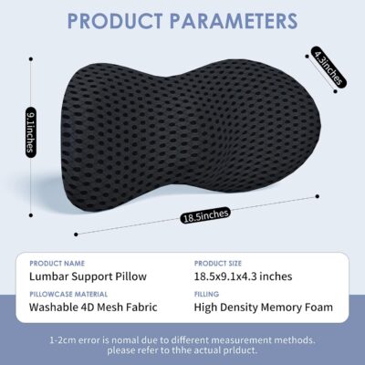 Lumbar Support Pillow Ergonomic Memory Foam Lumbar Pillow, Relieve Back Pain, CMFY Breathable & Detachable & Washable, Neo Cushion Lower Back Pillow for Office Chairs, Car Seats (Black) - Image 6