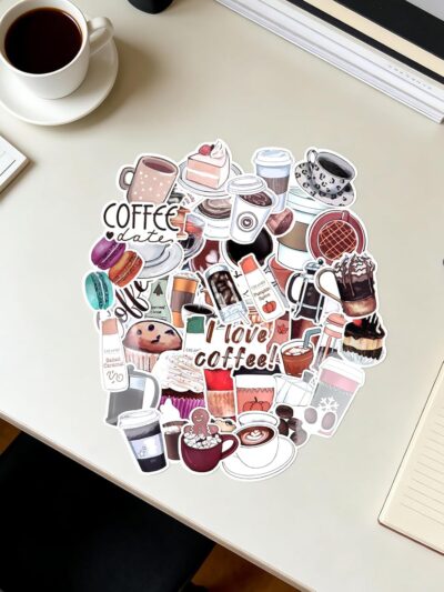 50 Pcs Coffee Stickers, Vinyl Waterproof Sticker Decals, Cafe Graffiti Decals for Water Bottles, Laptop, Journal, Luggage, Scrapbook - Image 5