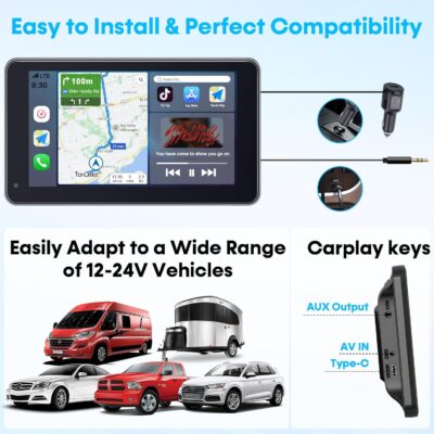 Carplay for Apple Portable Car Screen: Easy Setup 7 Inch Android Auto - Wireless Car Play Touchscreen with GPS Navigation,Bluetooth, FM,AirPlay Mirroring,Siri for Commuters and Older Cars - Image 8