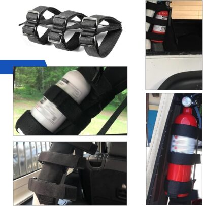 Roll Bar Fire Extinguisher Mount, Adjustable Secure Holder with Water Bottle Strap, Fire Extinguisher Retention Strap, Compatible with Wrangler Unlimited CJ YJ LJ TJ JK JKU JL JLU (Black) - Image 6