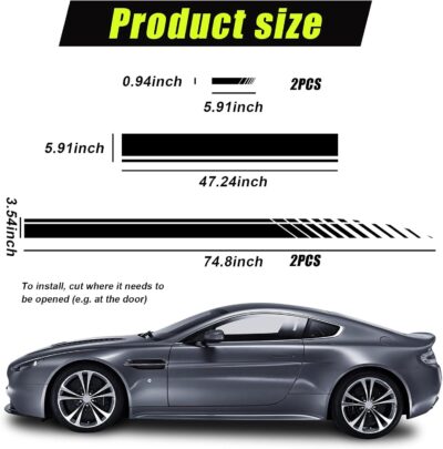 5 PCS Car Hood Stripe Sticker, Vinyl Modified Rearview Mirror Decals, Racing Sports Auto Body Side Sticker Decoration, Universal Exterior Stickers for Skirt Roof Bumper (Small, Black) - Image 2