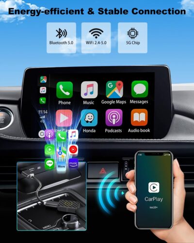 Mini Wireless CarPlay Adapter for Apple, Plug & Play Low Latency Converts Wired to Wireless CarPlay Dongle for iPhone iOS 10+, Connection Fast & Stable - Image 6