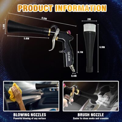 Air Blow Gun Car Interior Cleaning Gun High Pressure Car Detailing Cleaning Tool with Nozzle and Auto Detailing Dusting Brush for Quickly Blasts Dirt and Dust from Surface - Image 5