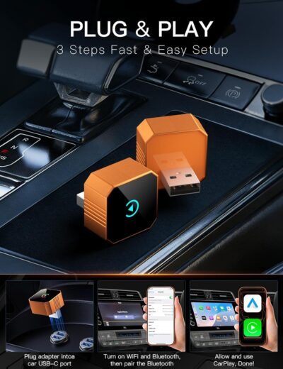 2026 Wireless CarPlay Adapter, 2in1 Mini CarPlay Wired to Wireless with Fast Stable Connection, Plug and Play, Zero Delay Car Play for iPhone iOS 10+, Android 11+ - Image 4