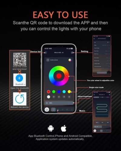 Qasim Angel Eyes Halo Rings Cotton Lights 12V 70MM RGB LED Universal for Car Scooter Motorcycle DRL Fog Light Turn Signal Light APP Bluetooth Control Multi-Color 2-Pack - Image 4