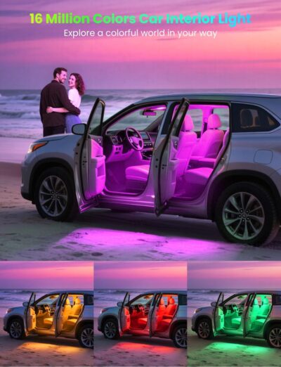 Pak Car LED Lights, Smart RGB 48 LED Car Interior Light with APP Control, Under Dash Car Strip Lights, Music Mode, DIY Mode, 2 Lines Design with Car Charger, Ambient Lighting for Cars, SUVs, Trucks - Image 2