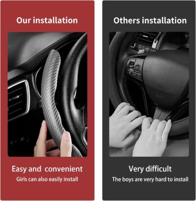 3 Piece Carbon Fiber Steering Wheel Cover,Car Steering Wheel Protector with Non-Slip Lining,Breathable Microfiber Universal for 14.5-15 inch,Gray - Image 6