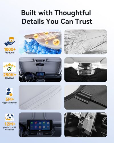 helloleiboo Graphene Car Windshield Sun Shade Car Sun Shade for Windshield with Heat Absorption Coating Foldable Design with UV Protection to Keep Your Car Interior Cooler Silver (Large-61 × 32 in) - Image 4