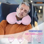 SAIREIDER Travel Neck Pillow 100% Pure Memory Foam Airplane Pillow for Head Support,Soft Adjustable Pillow for Plane, Car & Home Recliner (Pink) - Image 2