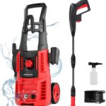 Electric Pressure Washer, 1850 PSI Max,1.0 GPM, 5" Wheels, 18M Cord/Hose Length Max, Power Washer for Patio, Car, Driveway, Fence & Home Cleaning