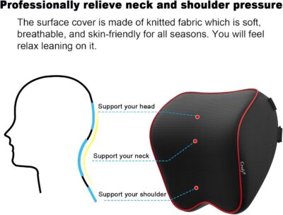 Crofy 2 Pack Car Neck Pillow, Softness Car Headrest Pillow for Driving with Adjustable Strap, 100% Memory Foam and Breathable Removable Cover, Comfortable Ergonomic Design (Red Side Rope) - Image 6