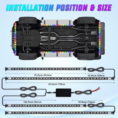 Nilight 4Pcs Car Underglow Neon Accent Strip Lights 256 LEDs RGBIC Multi Color DIY Sound Active Function Music Mode with APP Control and Remote Control Underbody Light Strips, 2 Years Warranty - Image 7